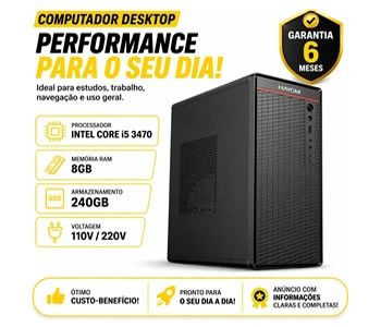 Pc Home Office Core I5 3470, 8gb Ddr3, Ssd 240gb